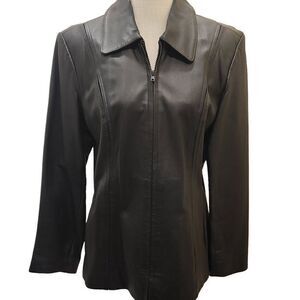 Worthington Women's Black Lined Long Sleeve Full Zip Leather Jacket Size Large